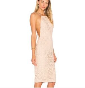 AIRLIE NWT Isolla Blush Lace Midi Strappy Halter Dress // 10